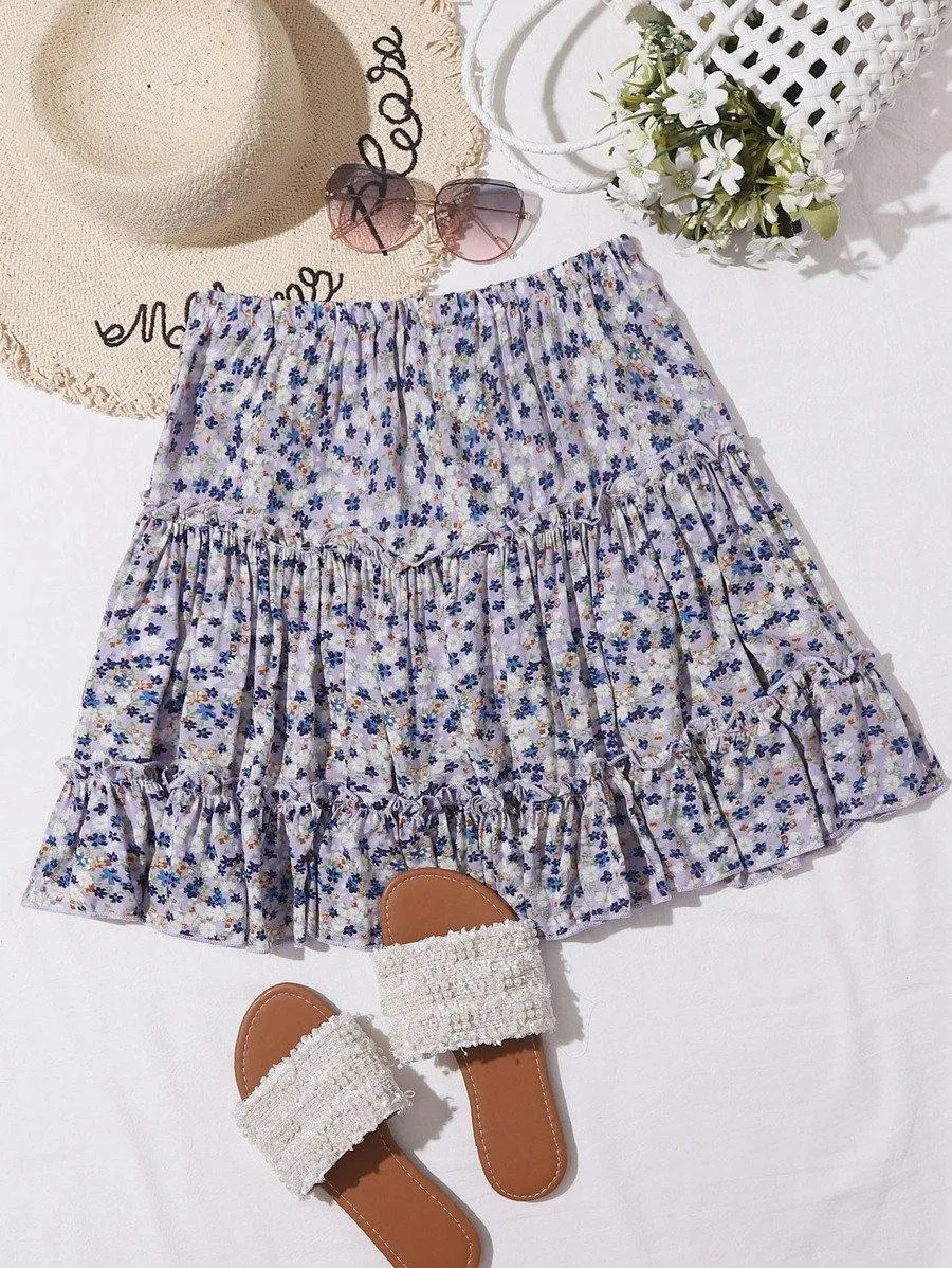 Ditsy Floral Print Layered Skirt