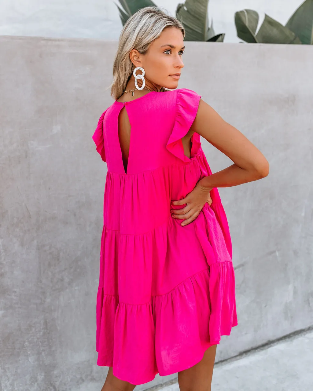 East Coast Pocketed Tiered Babydoll Dress - Fuchsia