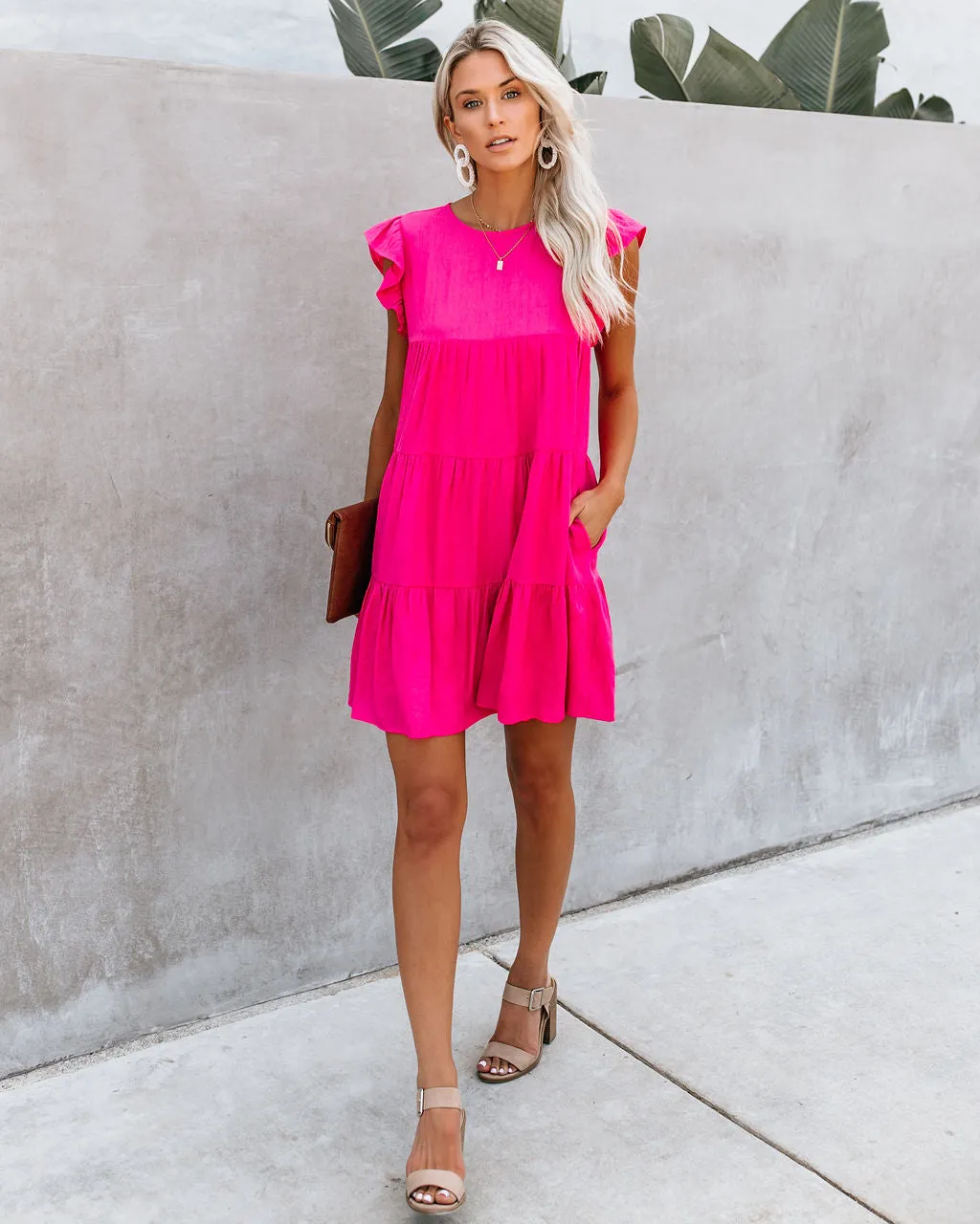 East Coast Pocketed Tiered Babydoll Dress - Fuchsia