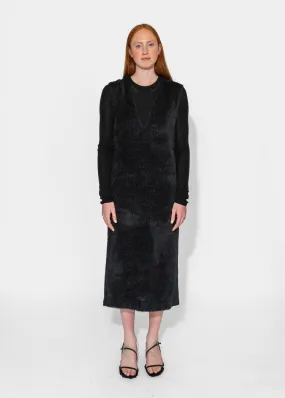 Eco Fur Deep V Dress in Black