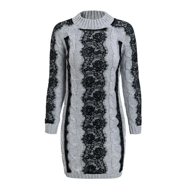 Elegant O Neck Twist Knitted Sweater Dress