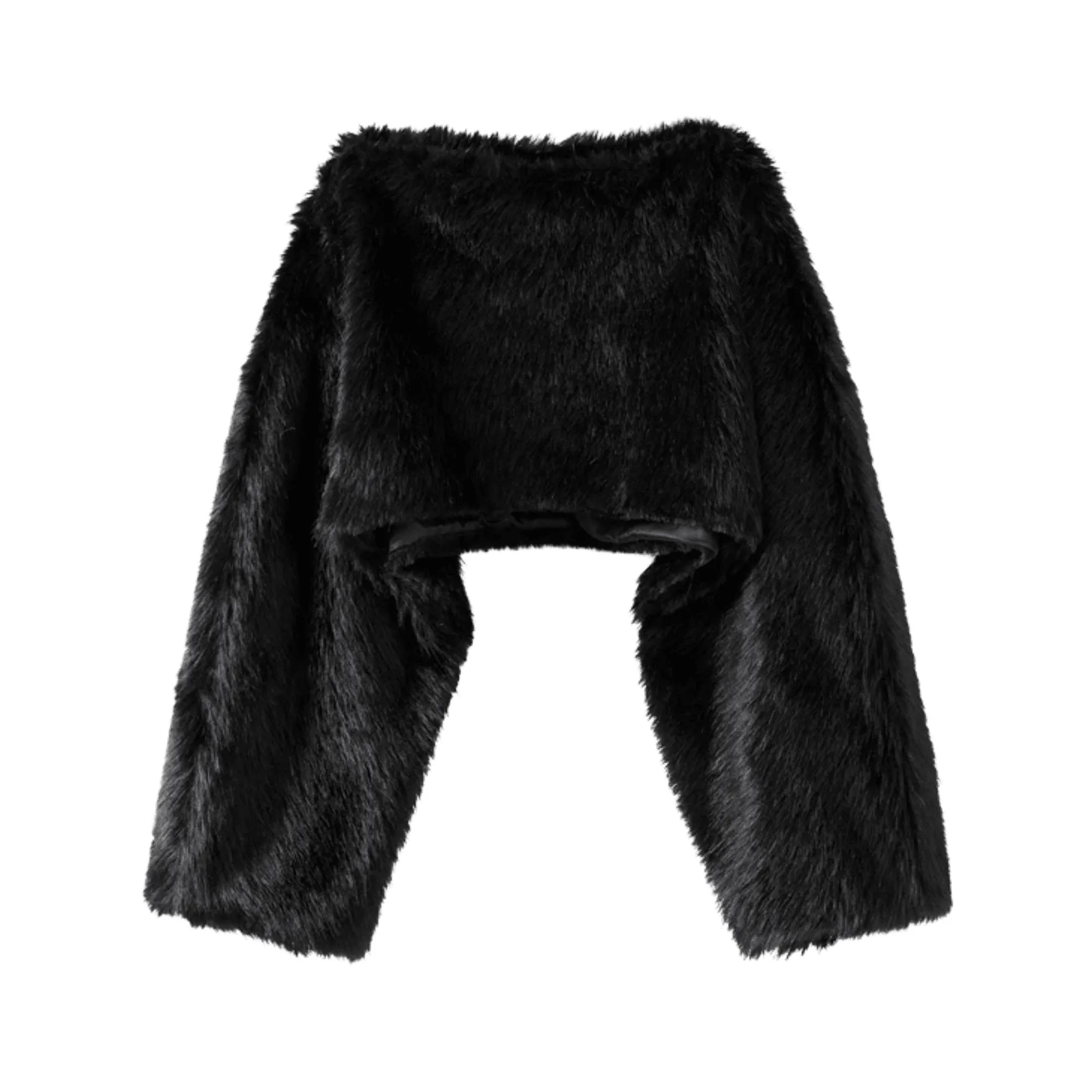 Elegant Women's Faux Fur Crop Top Long Lantern Sleeves Thick Sweaters Female Autumn Winter Fashion Solid Warm Outwears Lady