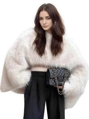 Elegant Women's Faux Fur Crop Top Long Lantern Sleeves Thick Sweaters Female Autumn Winter Fashion Solid Warm Outwears Lady