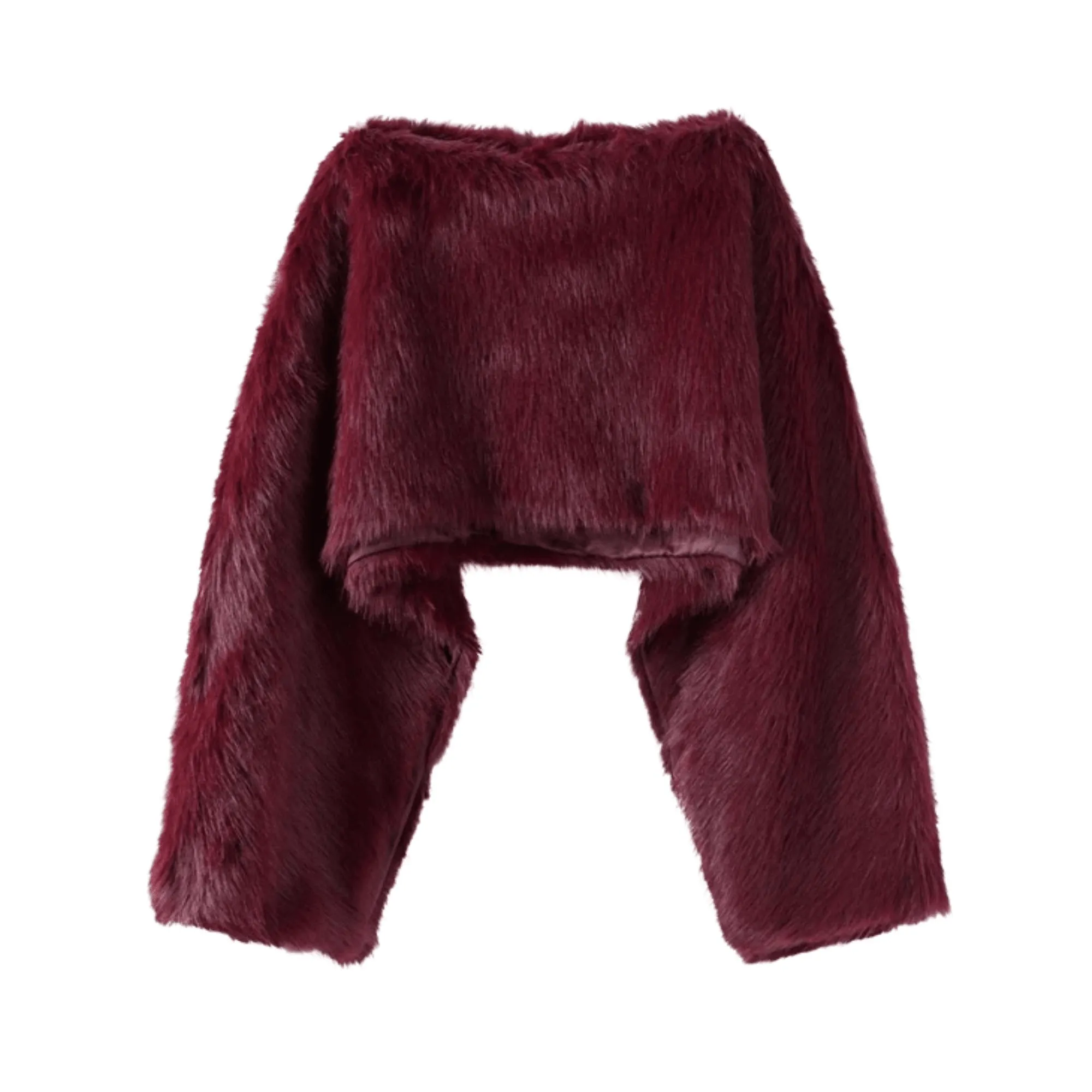 Elegant Women's Faux Fur Crop Top Long Lantern Sleeves Thick Sweaters Female Autumn Winter Fashion Solid Warm Outwears Lady