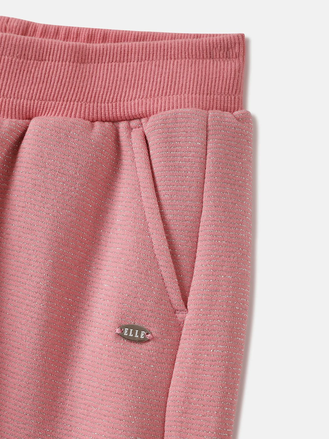 Elle Girls Pink Solid Straight Sweatpant