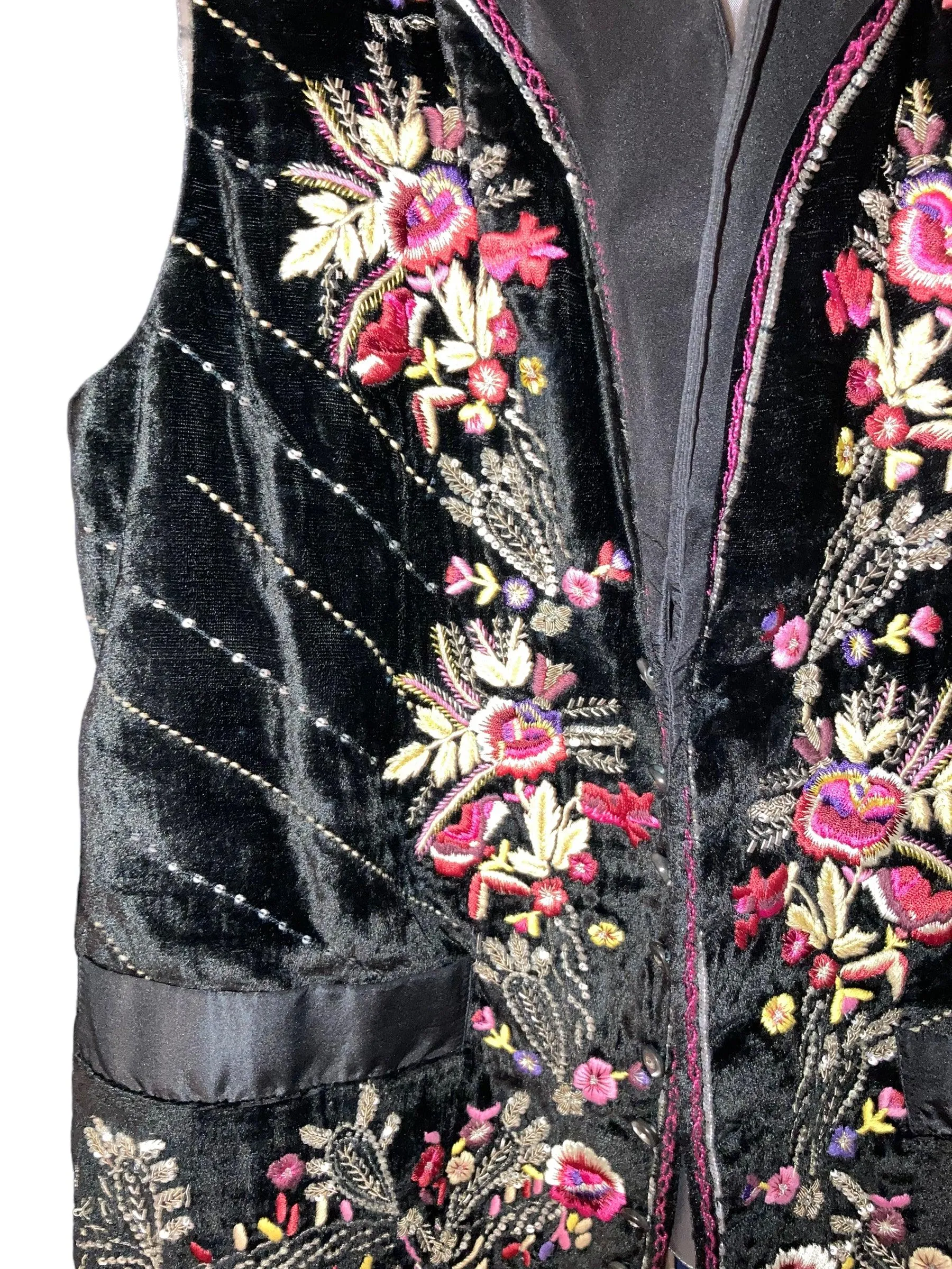 Etro Velvet Dark Brown Long Sleeved Embroidered Jacket & Matching Waistcoat UK Size 8