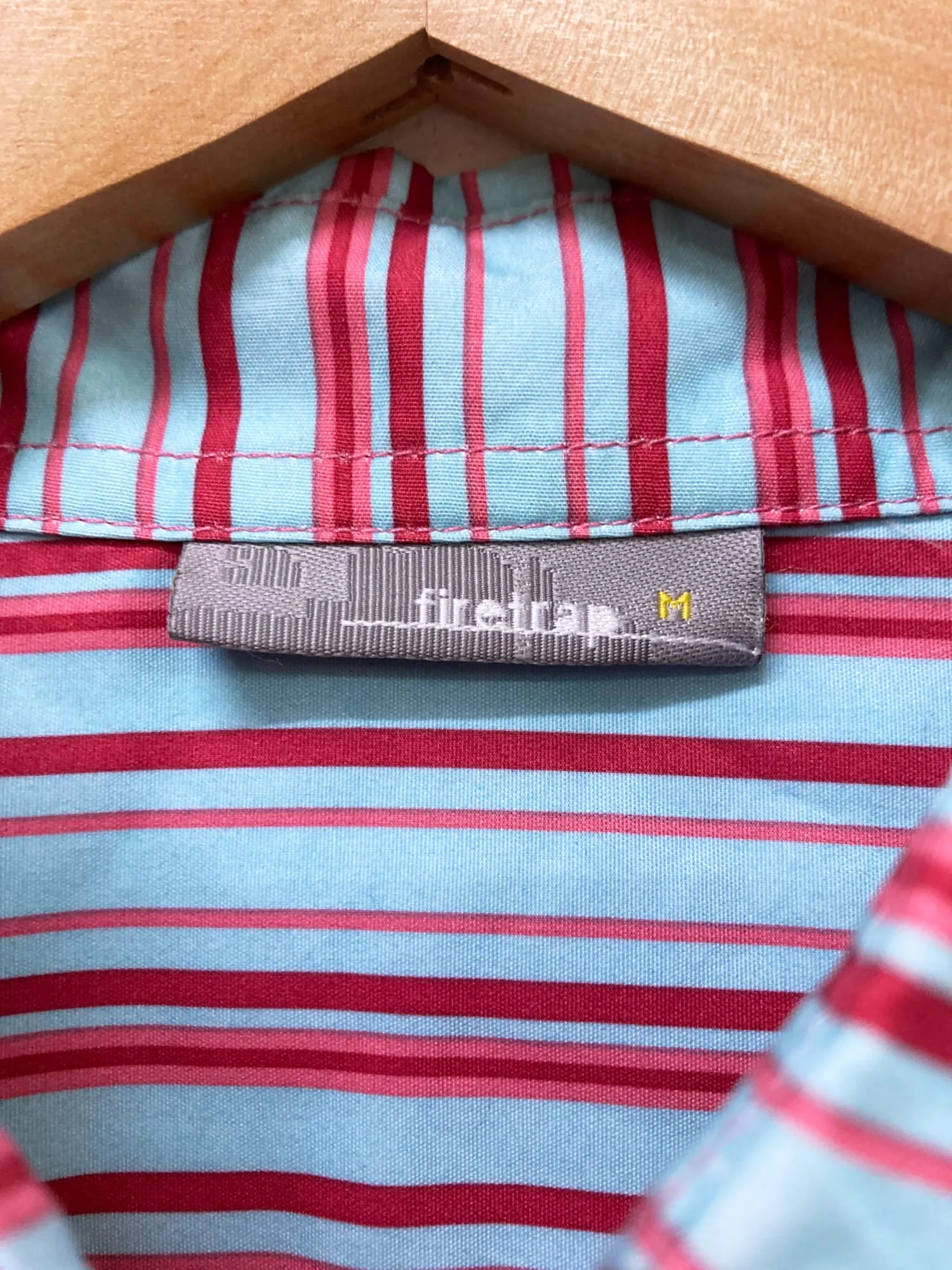 Firetrap spring 2003 blue pink striped polyester clasp neck top