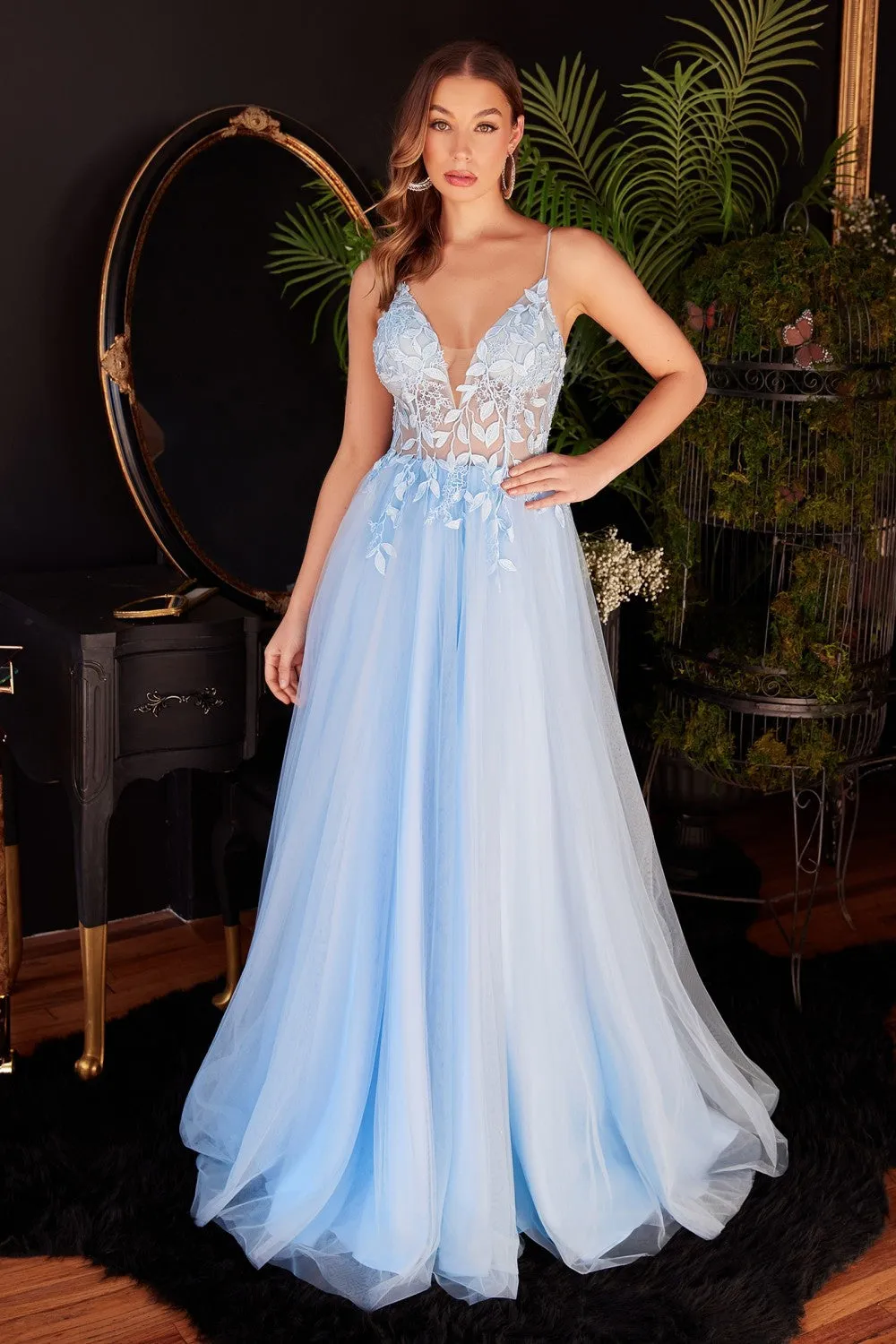 First Kiss Layered Tulle A-line Prom Gown 7402214TRR-Blue LaDivine CD2214