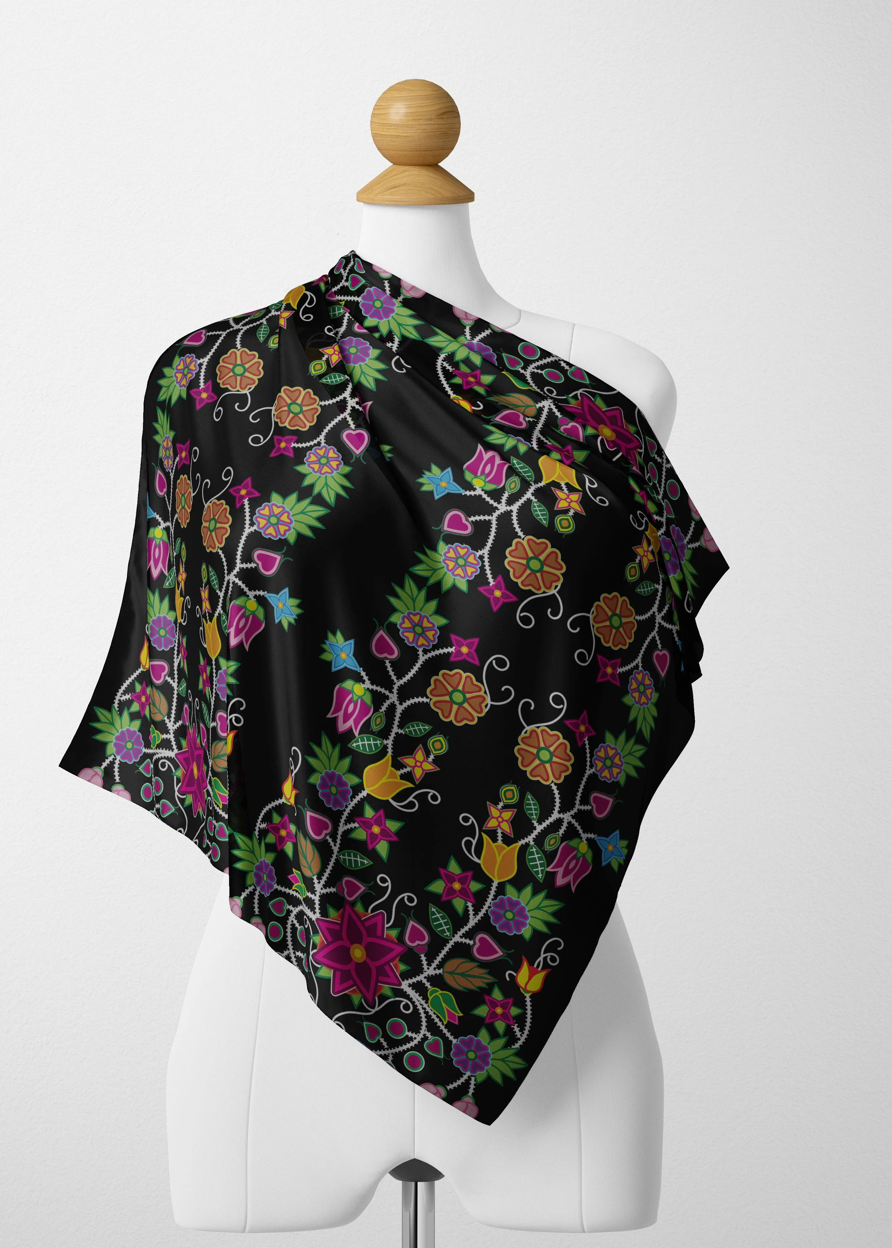 Floral Beadwork Satin Shawl