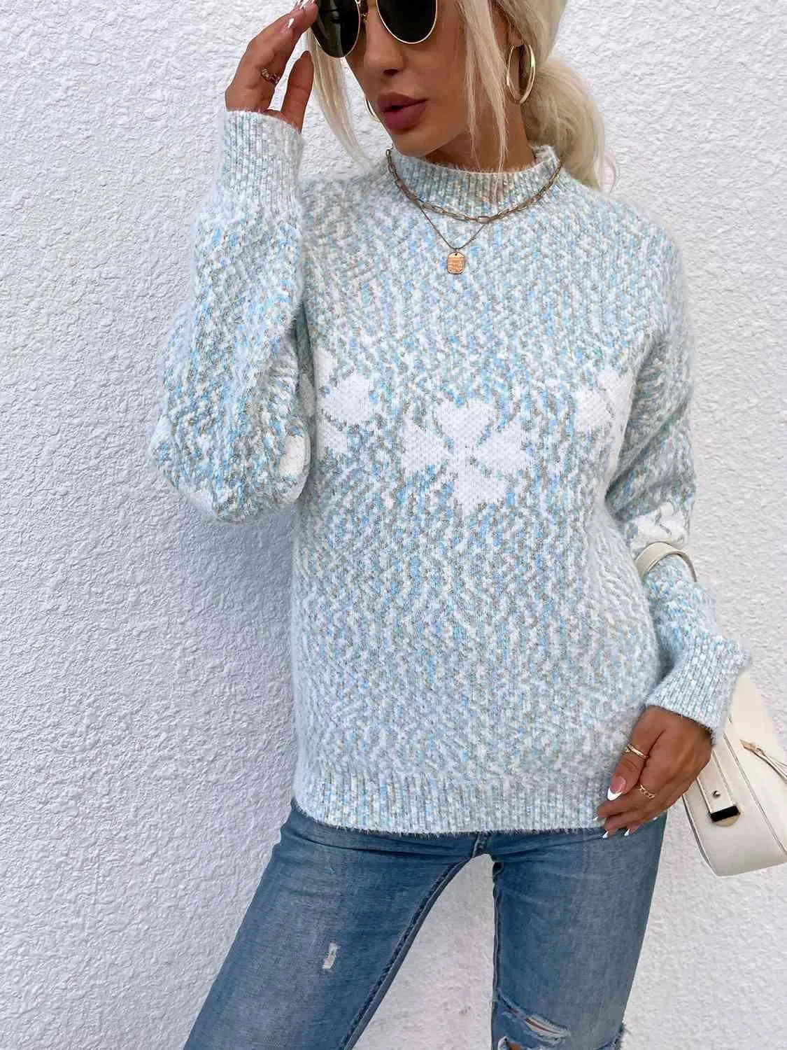 Four Leaf Clover Mock Neck Sweater