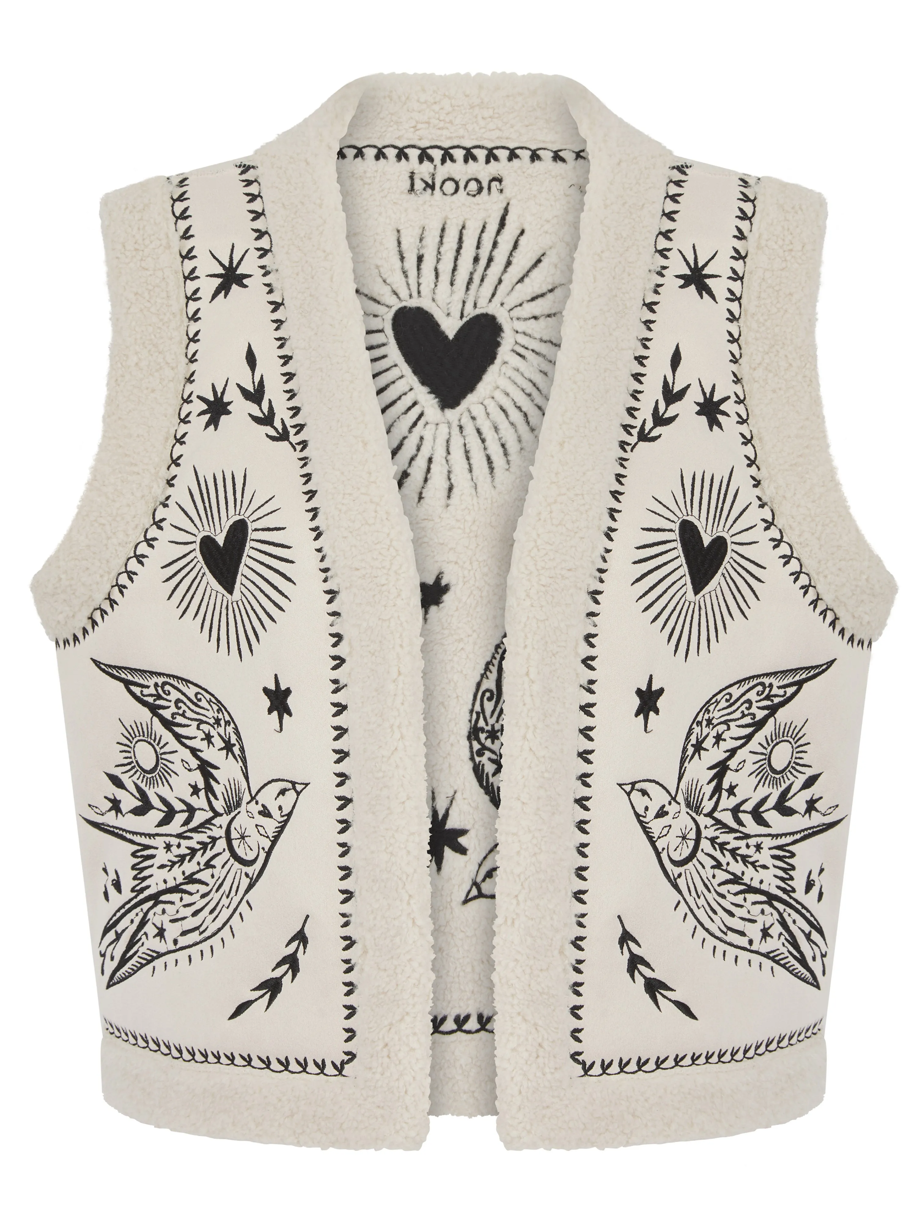 FREE BIRD EMBROIDERED FAUX SHEARLING GILET CREAM