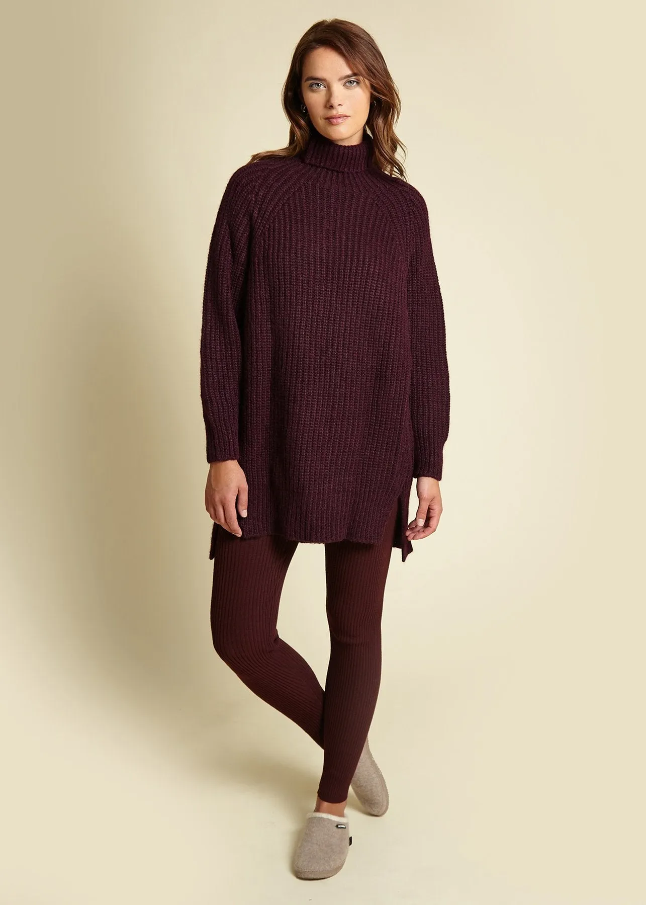 Funnel Neck Dress, Dark Sepia