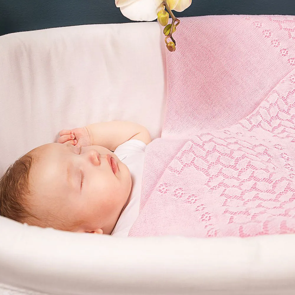 G.H.Hurt & Son Leaves and Flowers Baby Shawl - Pink