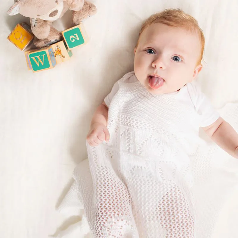 G.H.Hurt & Son Teddy Alphabet Baby Shawl - White