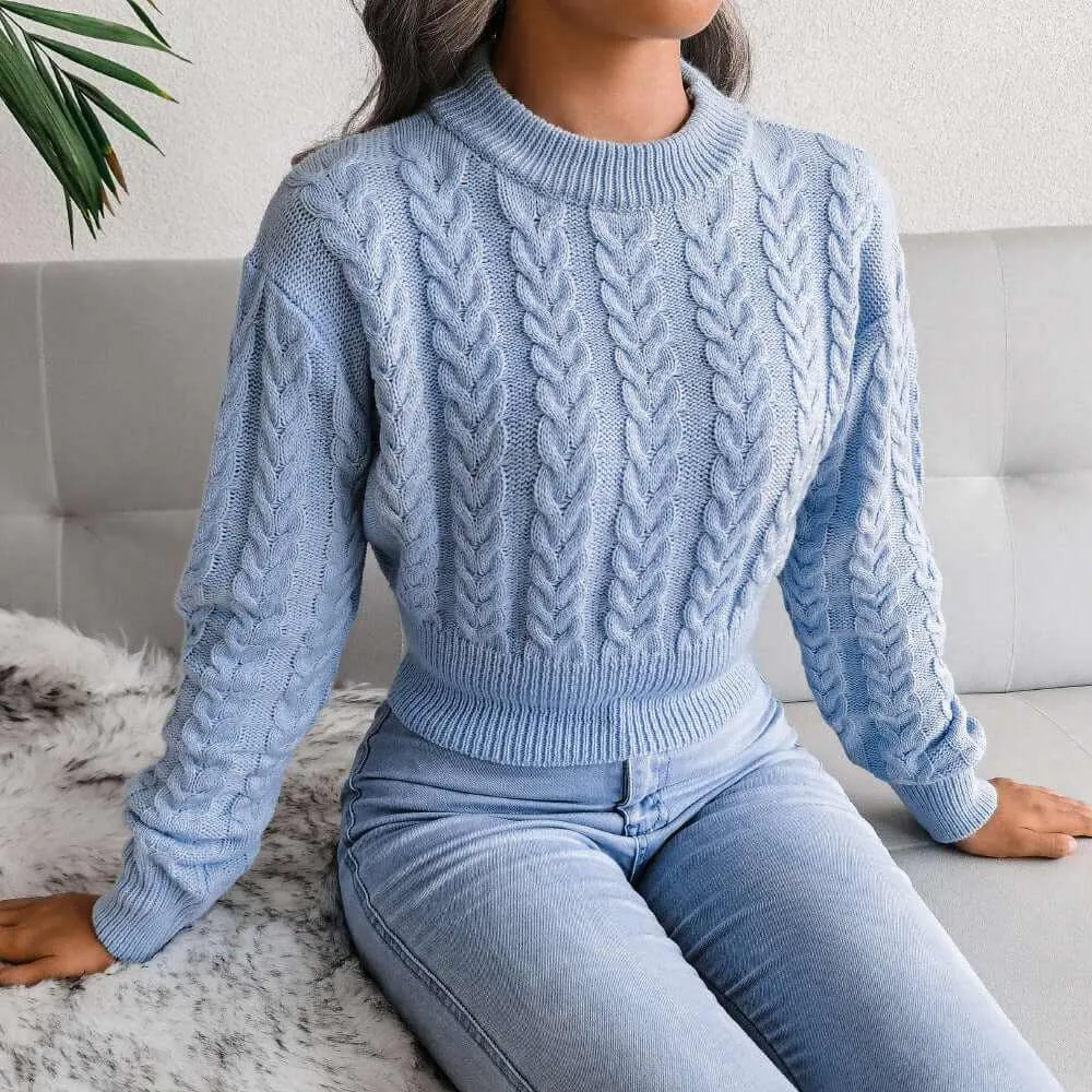 Glow Chic's Knitted Cropped Sweater With Twist Waist