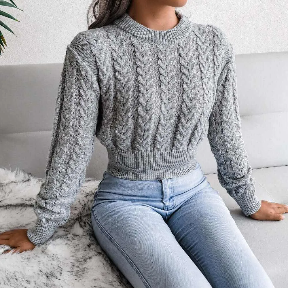 Glow Chic's Knitted Cropped Sweater With Twist Waist