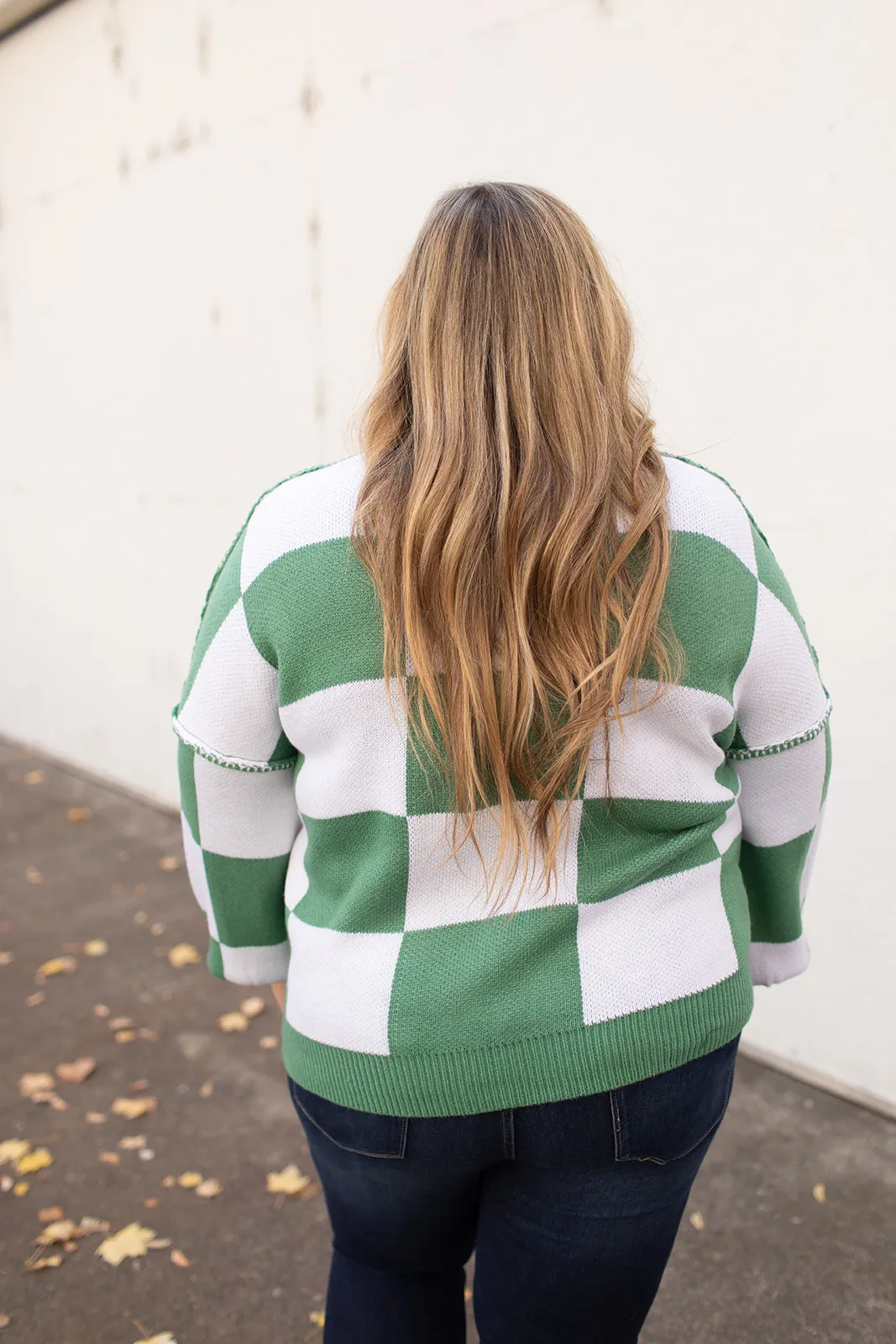 Green Checkered Oversized Pullover Sweater (SM-2X)