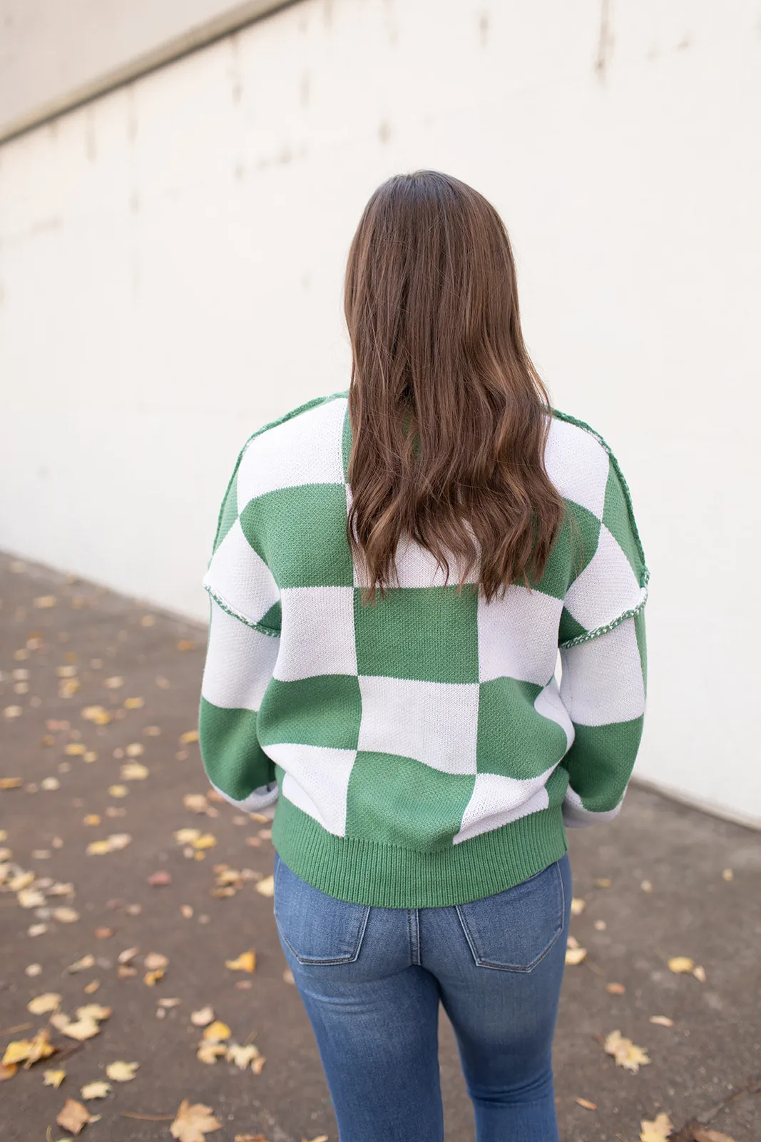 Green Checkered Oversized Pullover Sweater (SM-2X)