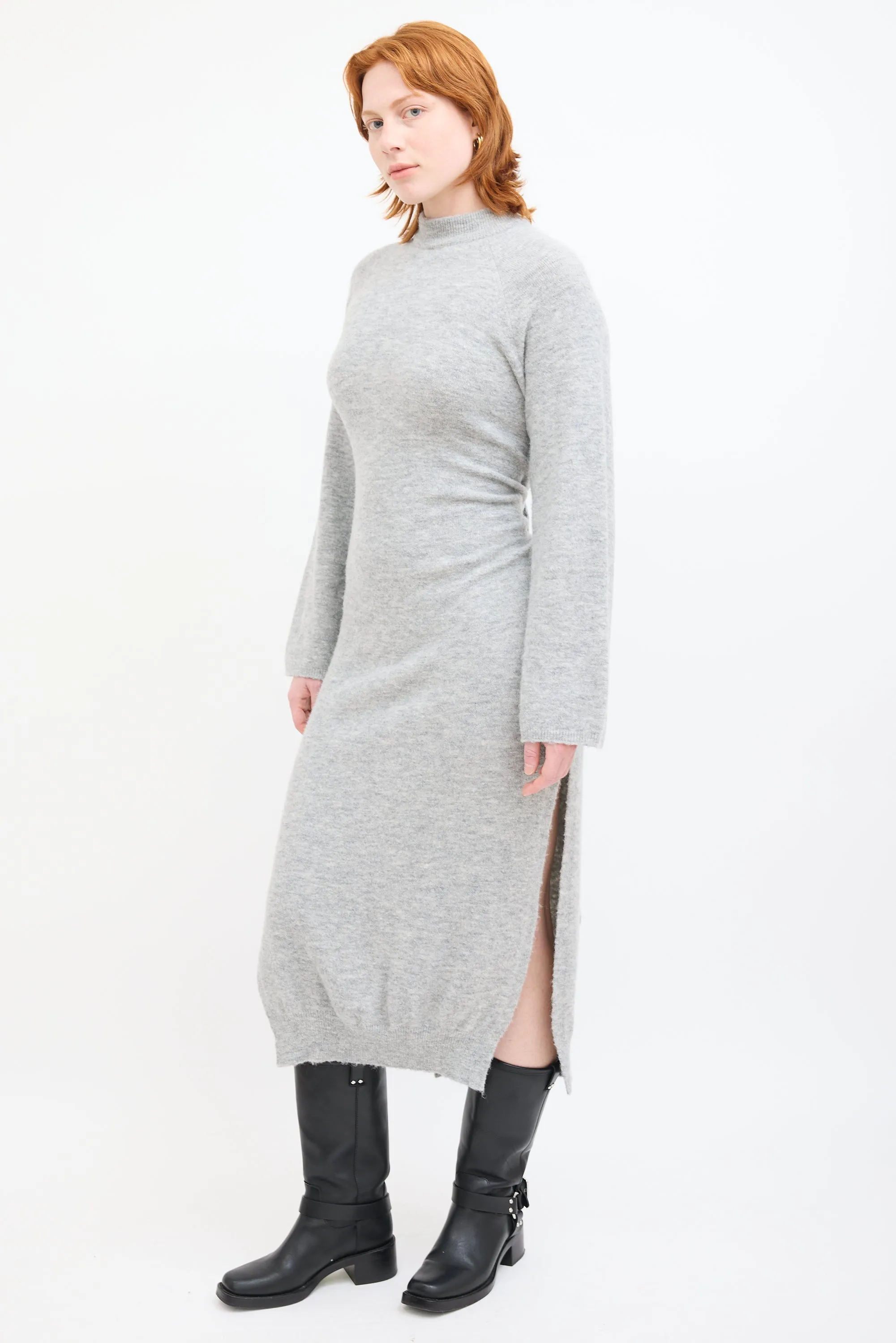 Grey Wool Knit Maxi Sweater Dress