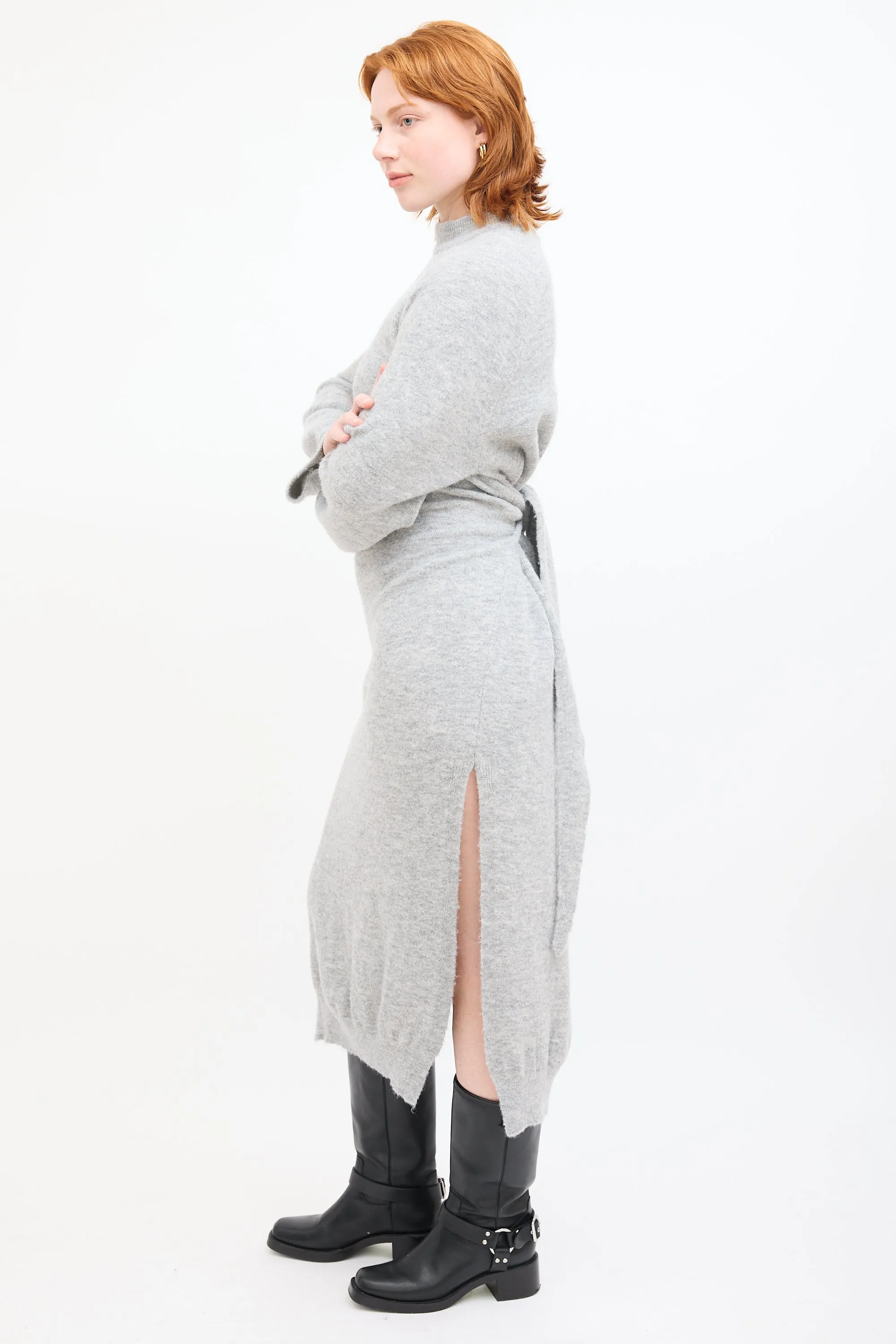 Grey Wool Knit Maxi Sweater Dress