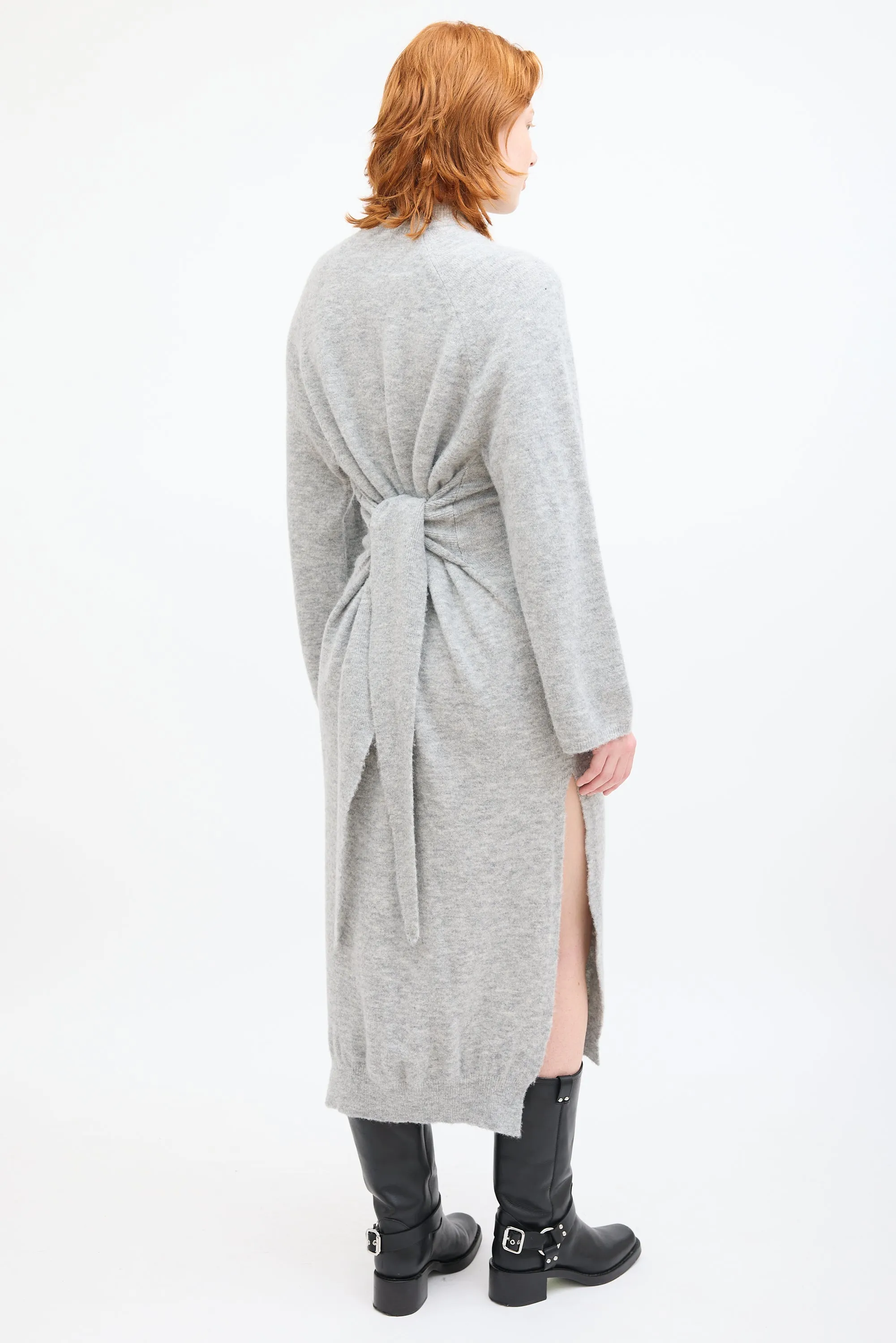 Grey Wool Knit Maxi Sweater Dress