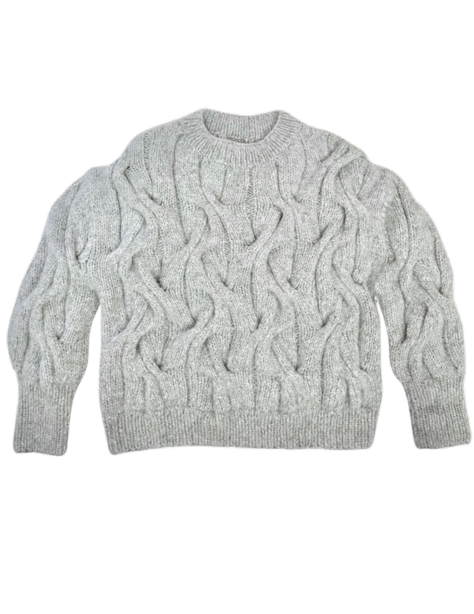 Handknit Cortina Cable Pullover in Dove Grey