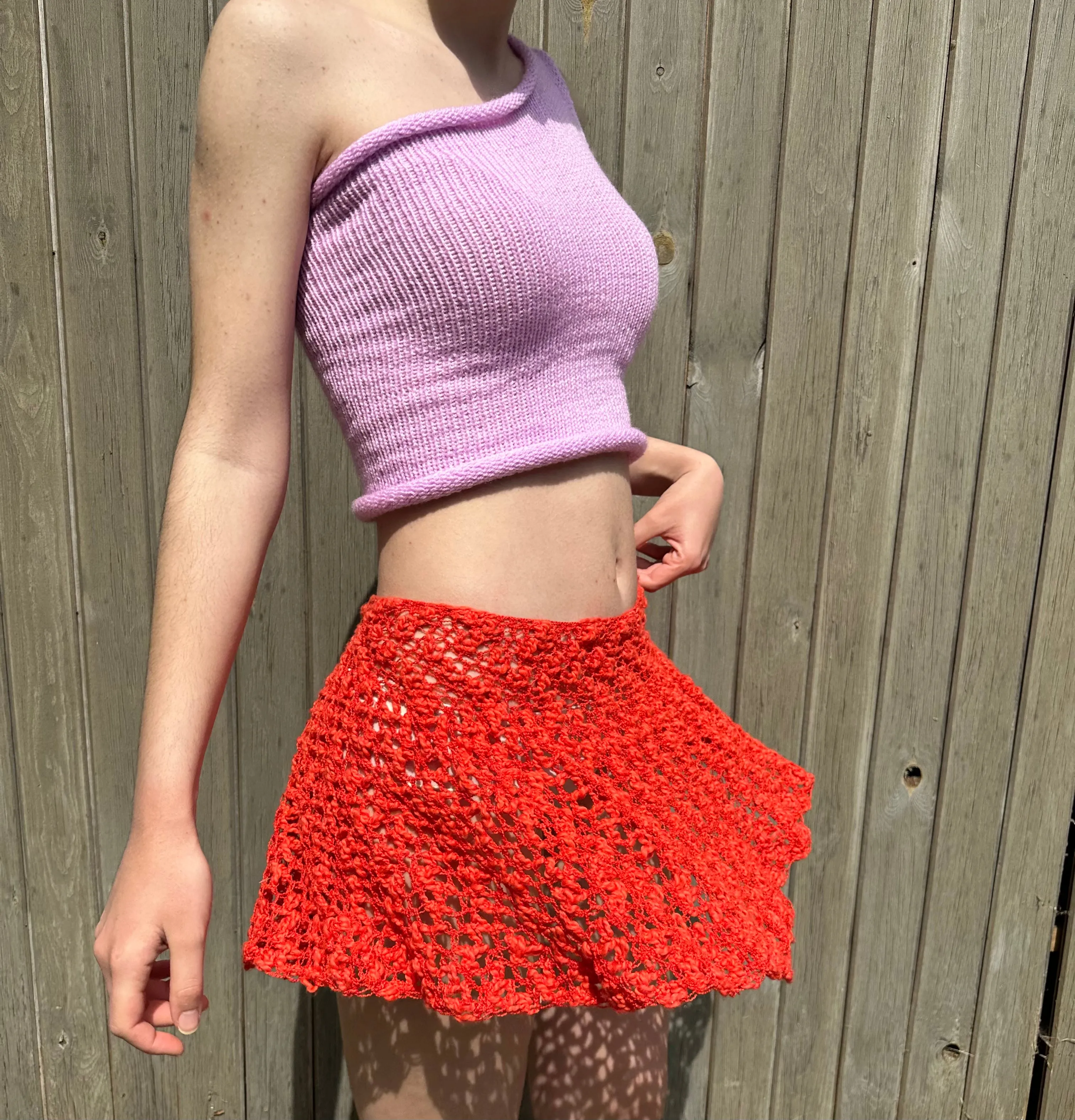 Handmade lace crochet rara skirt in matador red