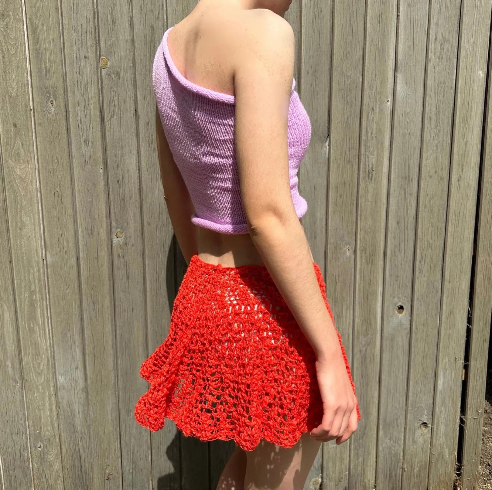 Handmade lace crochet rara skirt in matador red