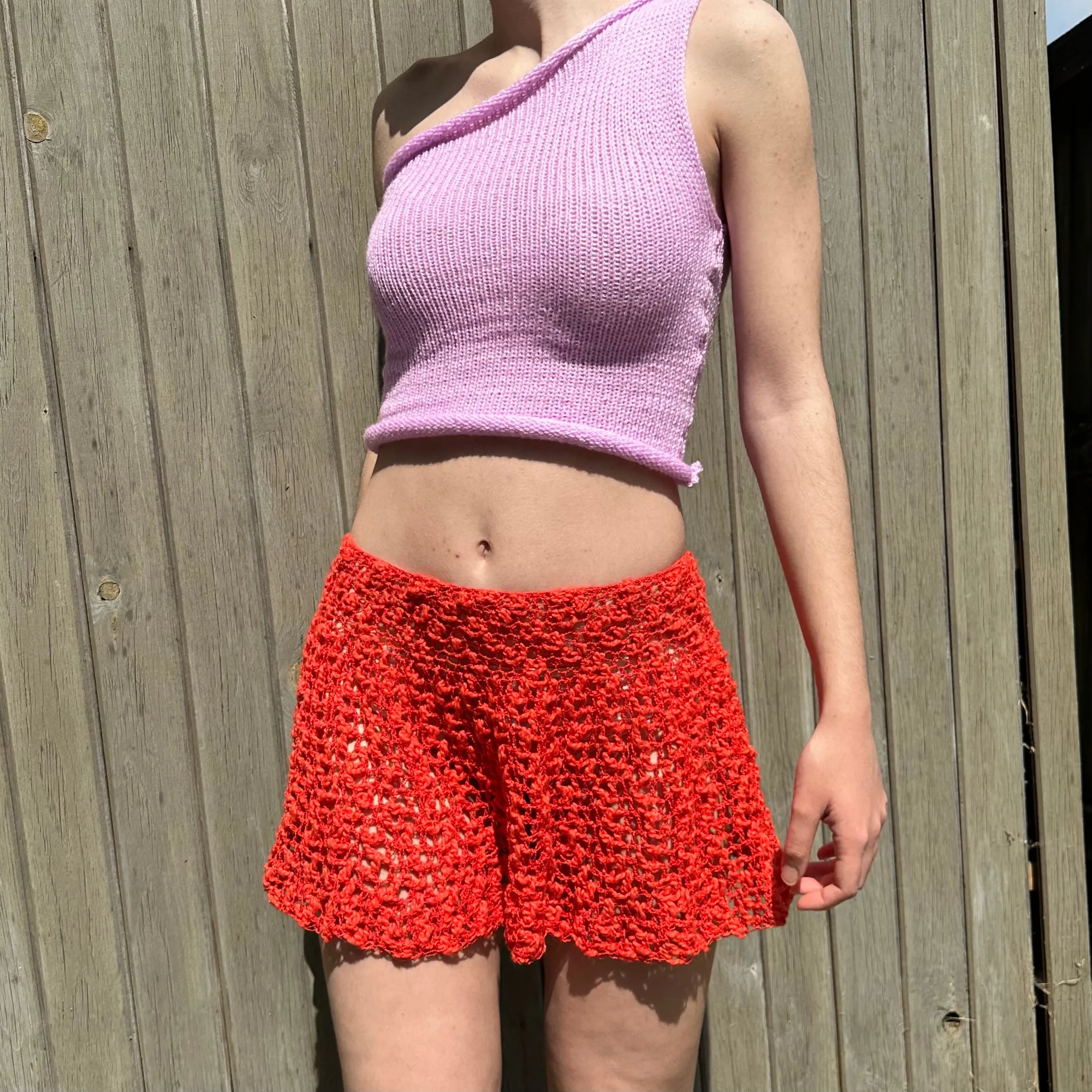 Handmade lace crochet rara skirt in matador red