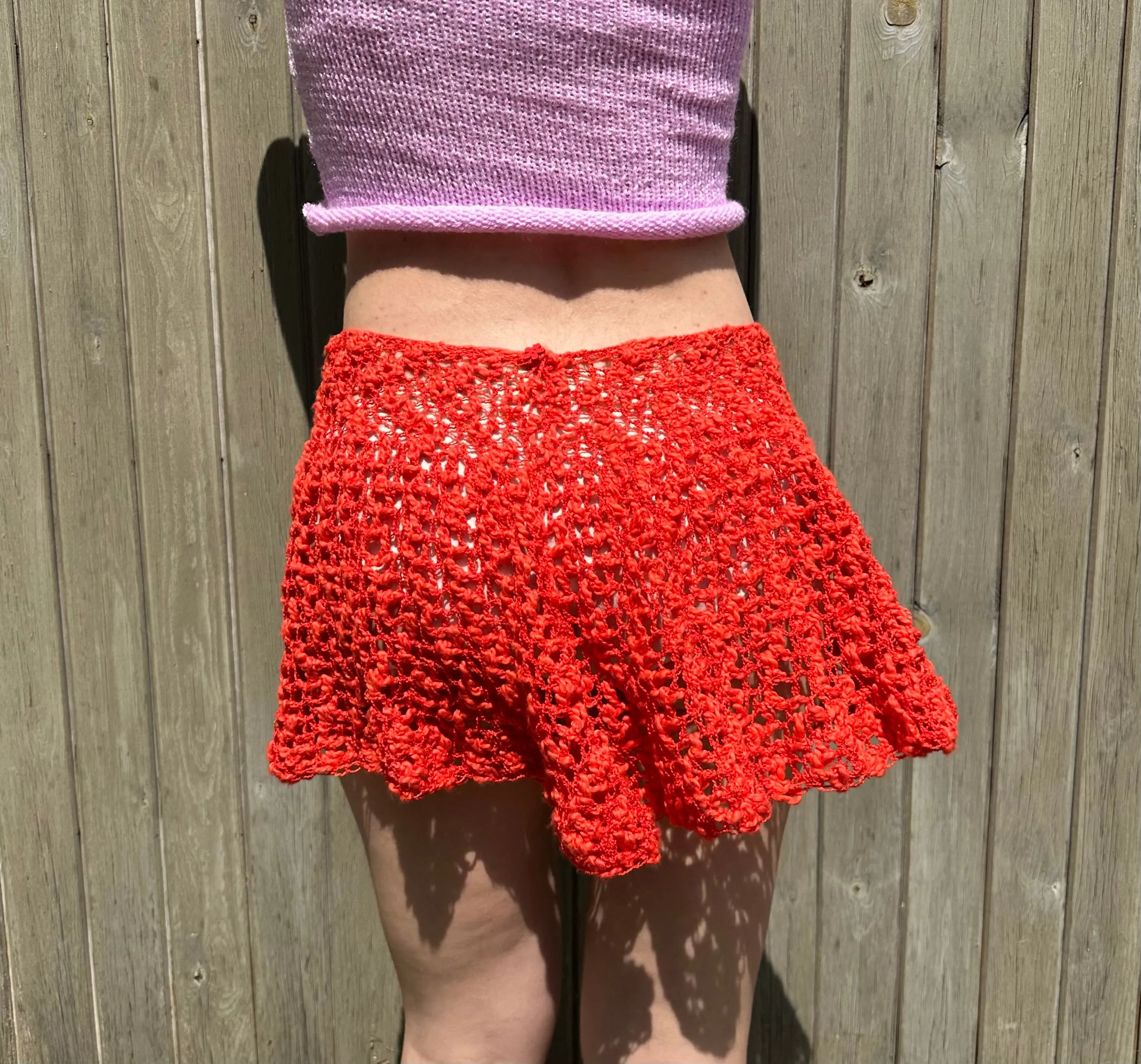 Handmade lace crochet rara skirt in matador red