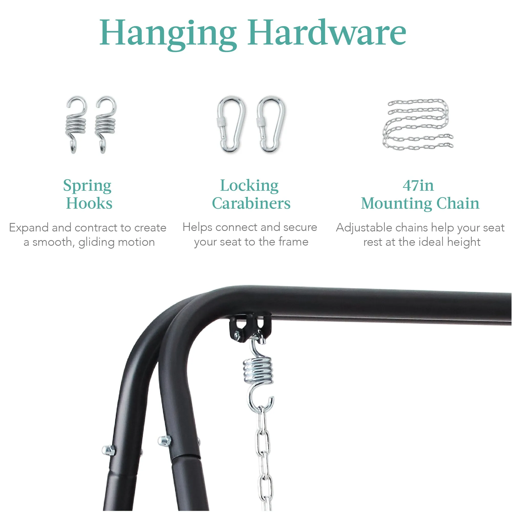 Heavy Duty Hammock Chair Stand w/ Hanging Hardware, 47in Chain - 75in