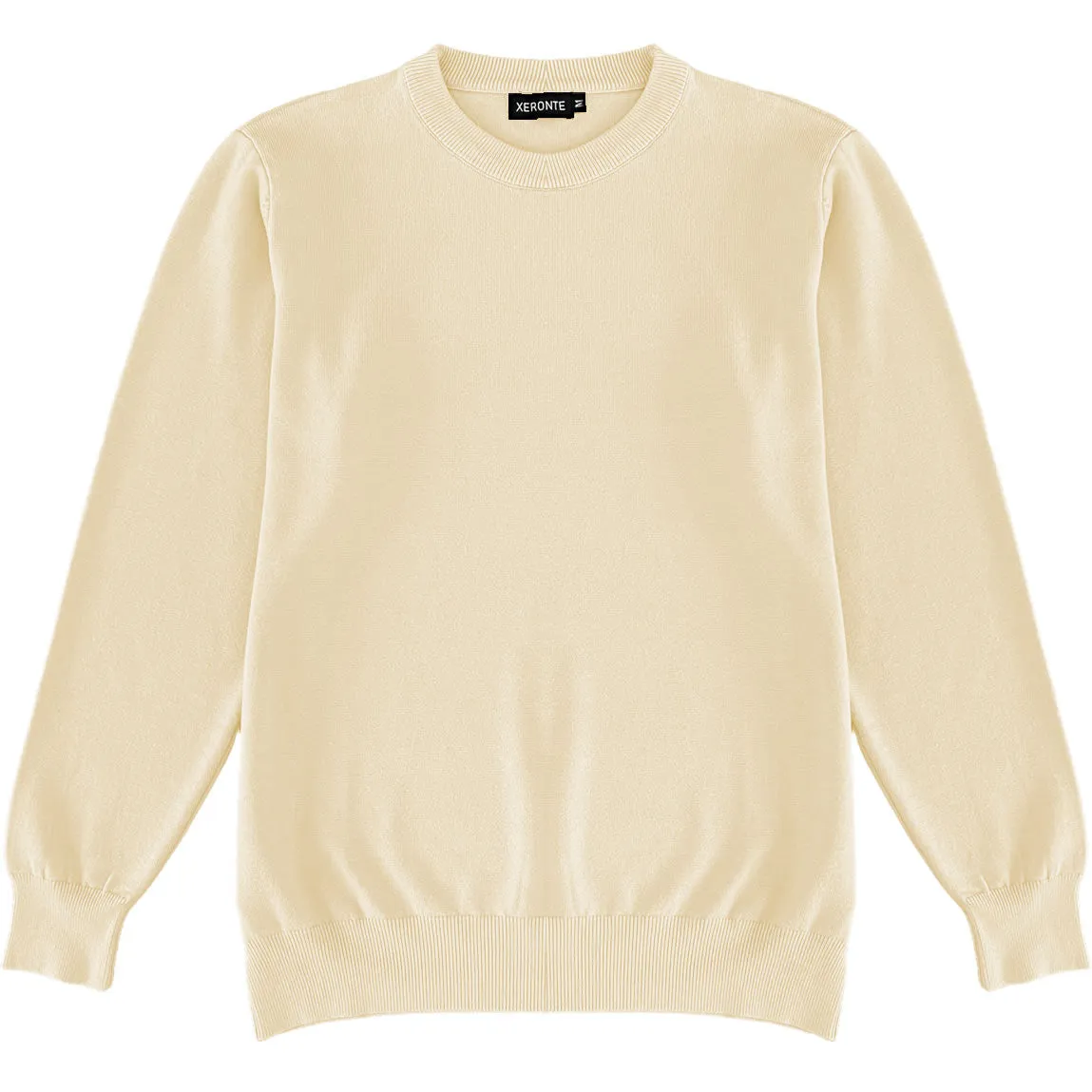 Ivory Cream Mens Knit Classic Crew Neck Sweater