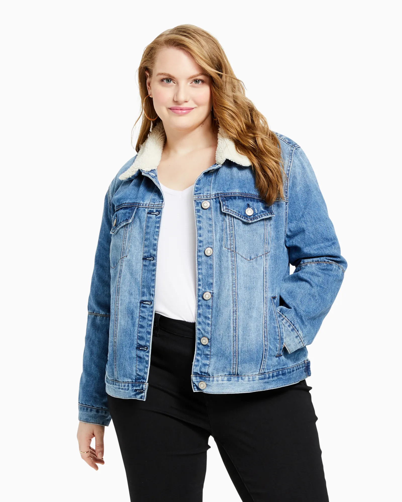 Kassia Sherpa Denim Jacket | Medium Wash