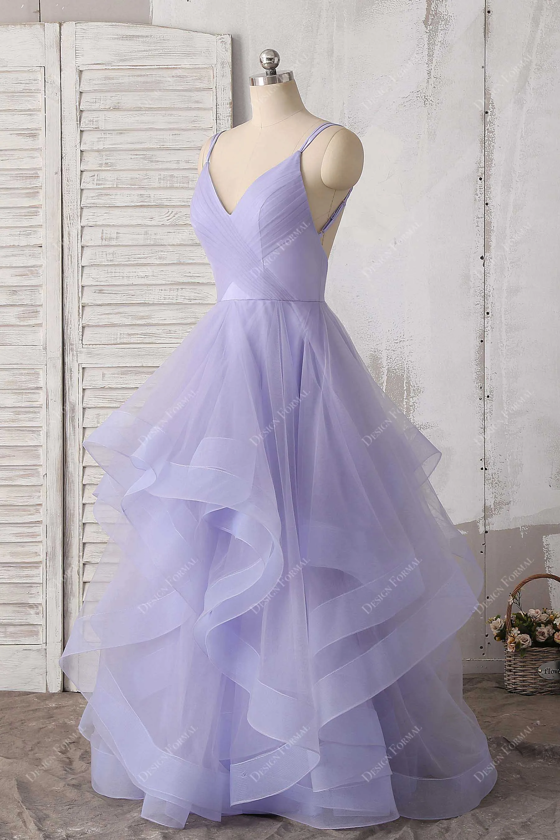 Lavender Tulle Spaghetti Strap Dramatic Layered Prom Sweetheart 16 Dress