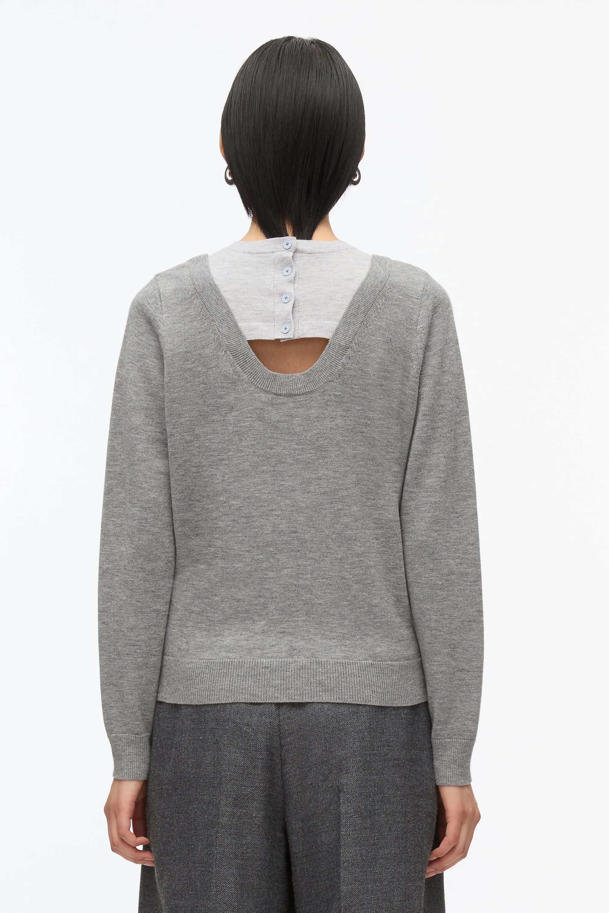 Layered Knit Pullover with Keyhole