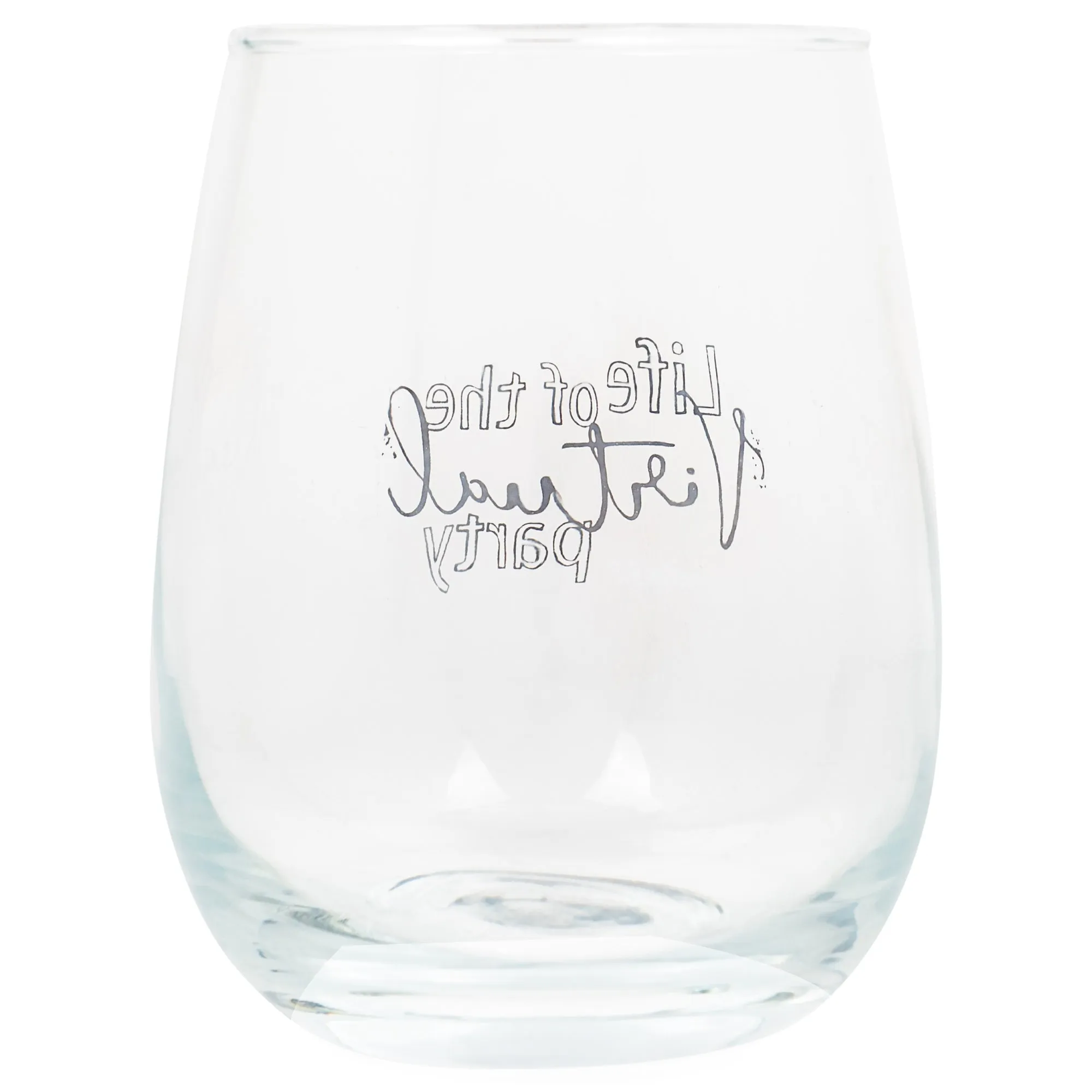 Life of the Virtual Party Black 14 ounce Glass Stemless Wine Glass