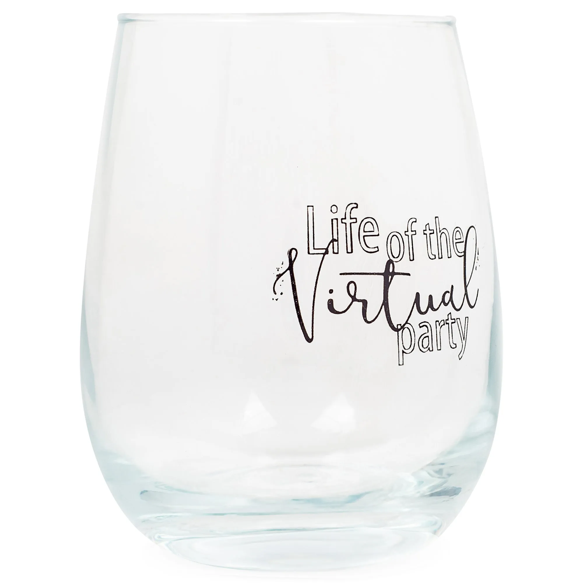 Life of the Virtual Party Black 14 ounce Glass Stemless Wine Glass