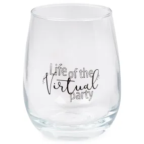 Life of the Virtual Party Black 14 ounce Glass Stemless Wine Glass