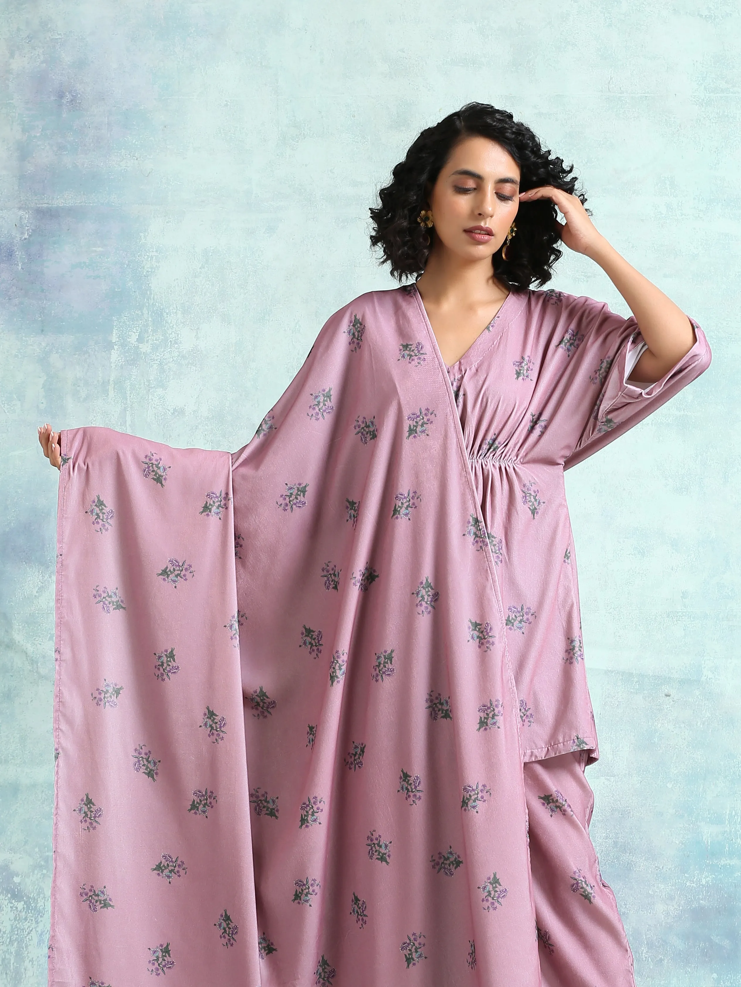 Light Mauve Printed Velvet Shawl