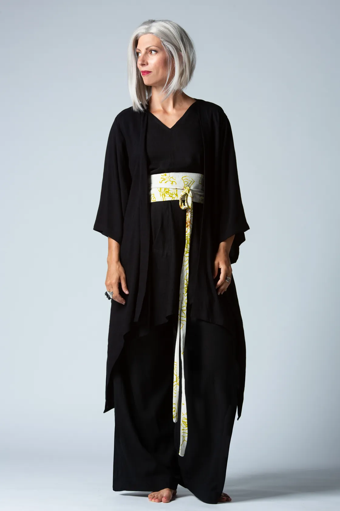 Long Kimono Jacket in Black Papyrus