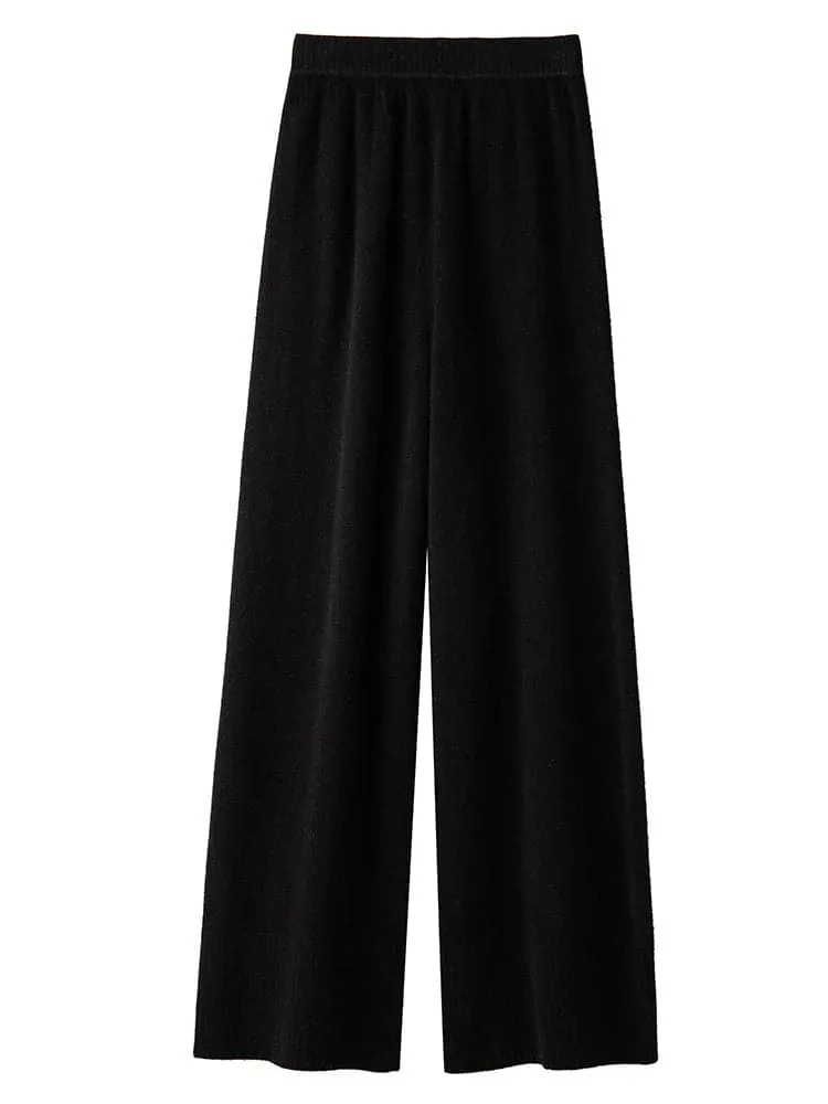 Loose Wool Winter Pants - Warm Knitted Wide Leg Pants for Women