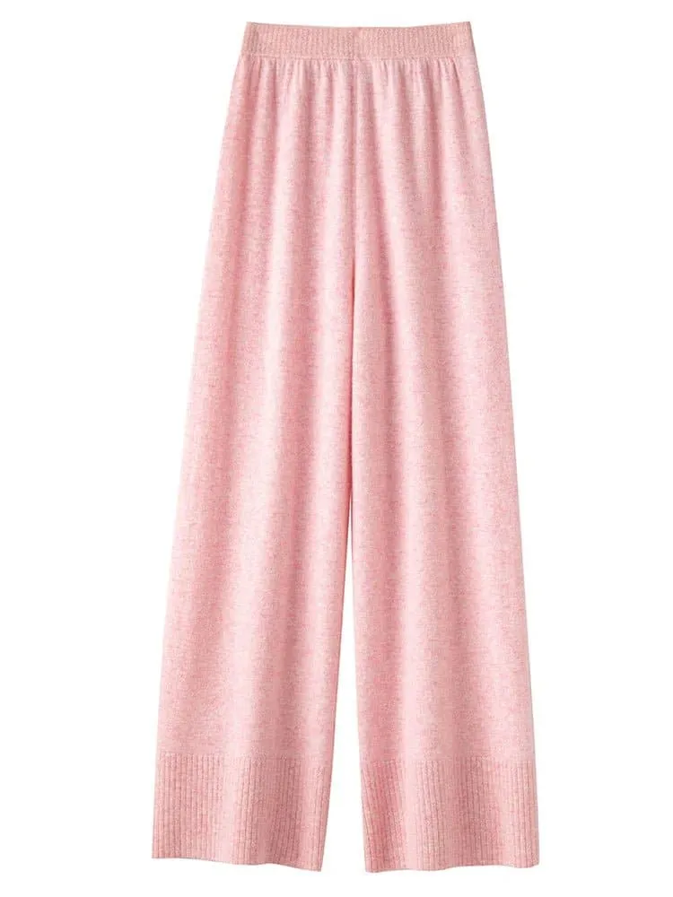 Loose Wool Winter Pants - Warm Knitted Wide Leg Pants for Women