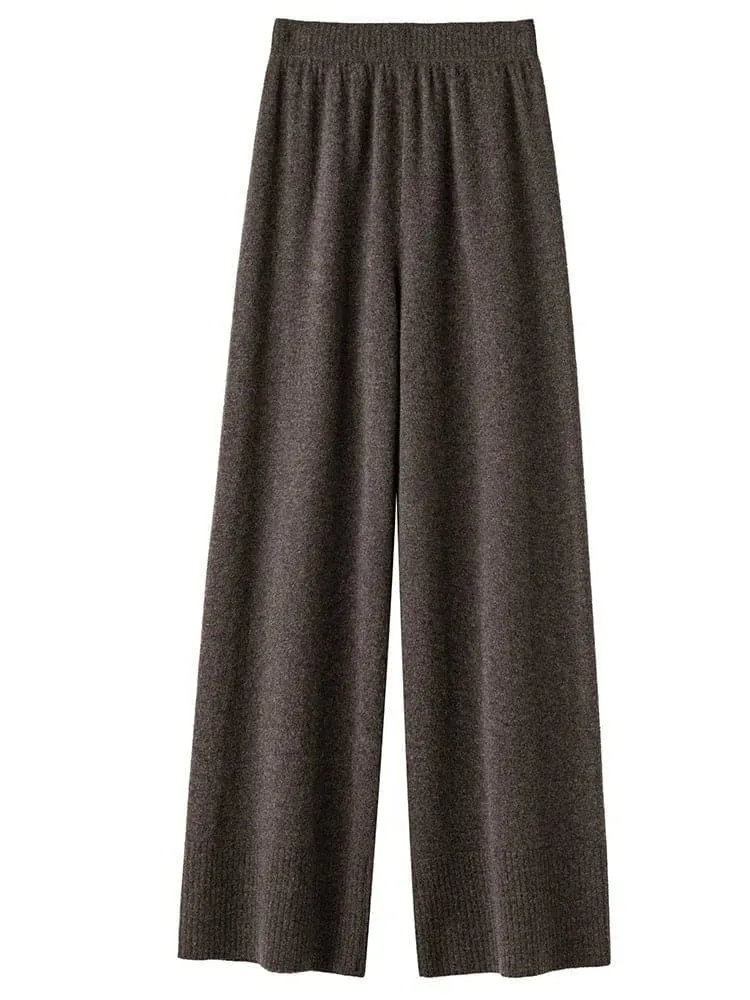 Loose Wool Winter Pants - Warm Knitted Wide Leg Pants for Women