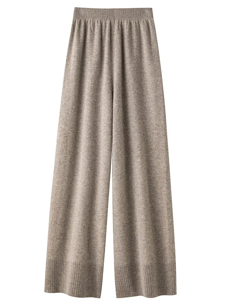 Loose Wool Winter Pants - Warm Knitted Wide Leg Pants for Women