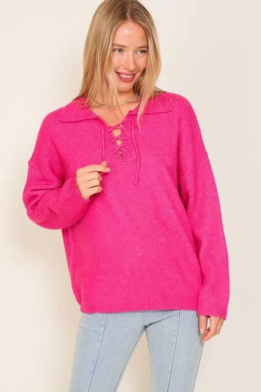 Lumiere front tie long sleeve sweater