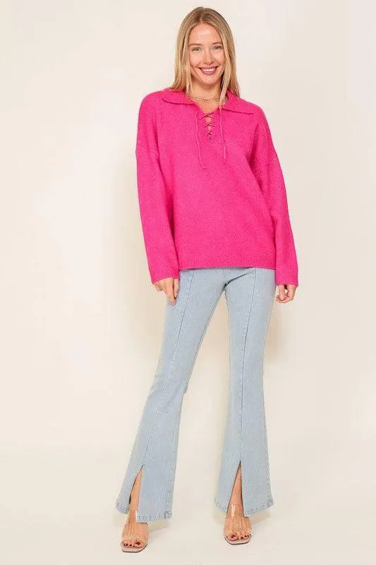 Lumiere front tie long sleeve sweater