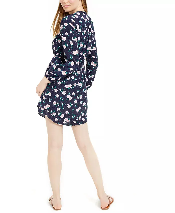 Maison Jules Women's Printed Double-Hem Split-Neck Dress Navy Size Small