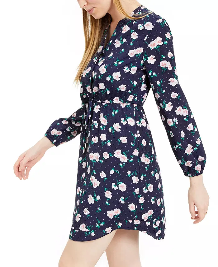 Maison Jules Women's Printed Double-Hem Split-Neck Dress Navy Size Small