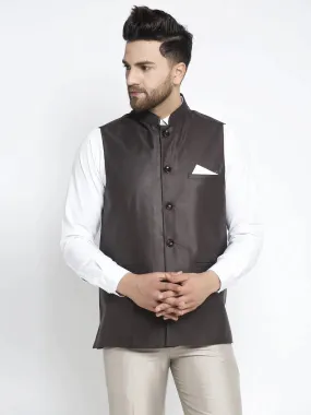 Men'S Brown Solid Nehru Jacket