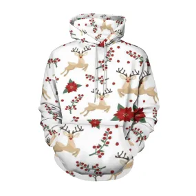 Mens Christmas Reindeer Graphic Pullover With Kangaroo Pocket Hoodies